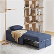 Linon Boone Upholstered Tufted Convertible Chair to Sofa Bed with Pillow in Blue