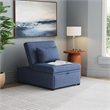 Linon Boone Upholstered Tufted Convertible Chair to Sofa Bed with Pillow in Blue