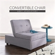 Linon Boone Upholstered Tufted Convertible Chair to Sofa Bed with Pillow in Gray