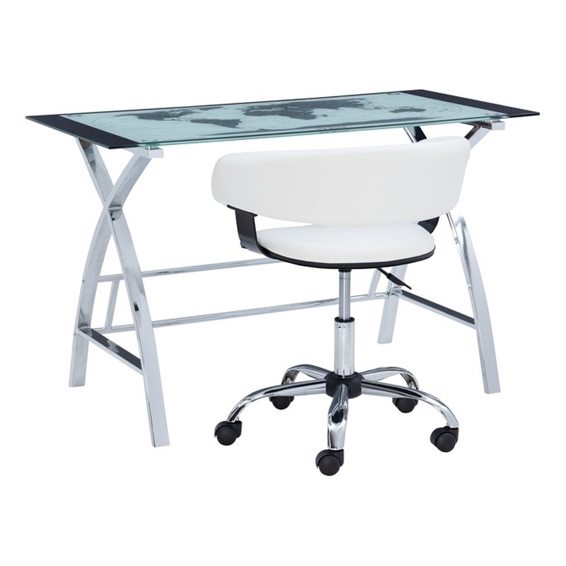 Linon Jared Metal and Glass Desk and Chair Set in White