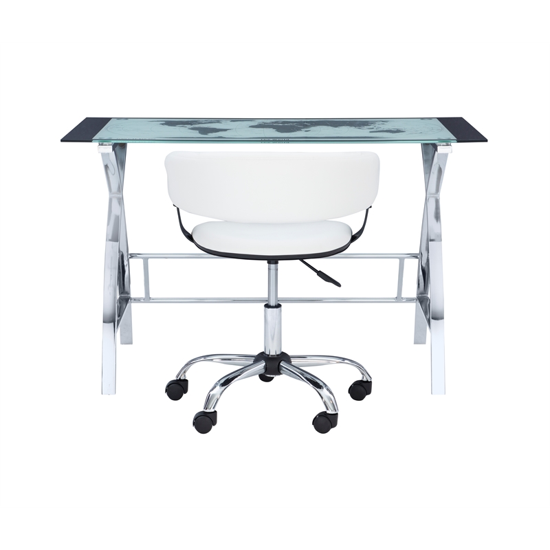 Linon Jared Metal and Glass Desk and Chair Set in White