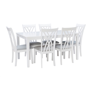 Linon Maggie Seven Piece Dining Set with Upholstered Fabric Seats in White Wood