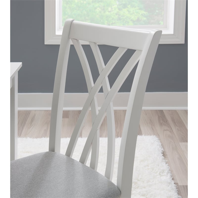 Linon Maggie Seven Piece Dining Set with Upholstered Fabric Seats in White Wood