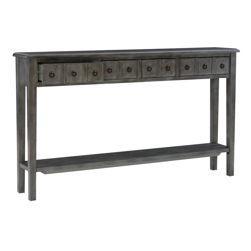 Linon Sadie Long Console Table with 4 Drawers and Shelf in Distressed Gray Wood