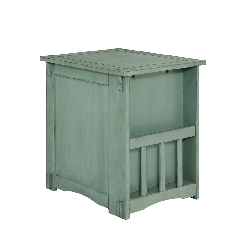 Linon Parnell Storage Side Table/Cabinet with Pull Out Shelf in Teal Wood