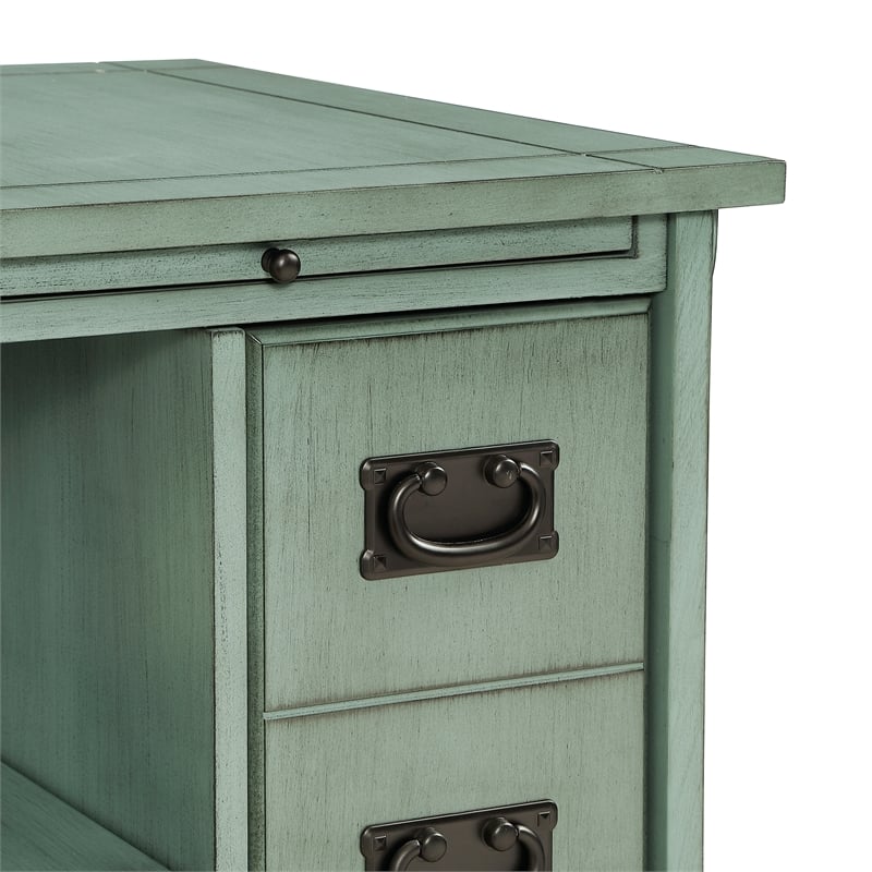 Linon Parnell Storage Side Table/Cabinet with Pull Out Shelf in Teal Wood