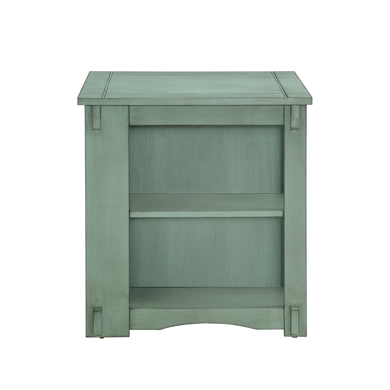 Linon Parnell Storage Side Table/Cabinet with Pull Out Shelf in Teal Wood