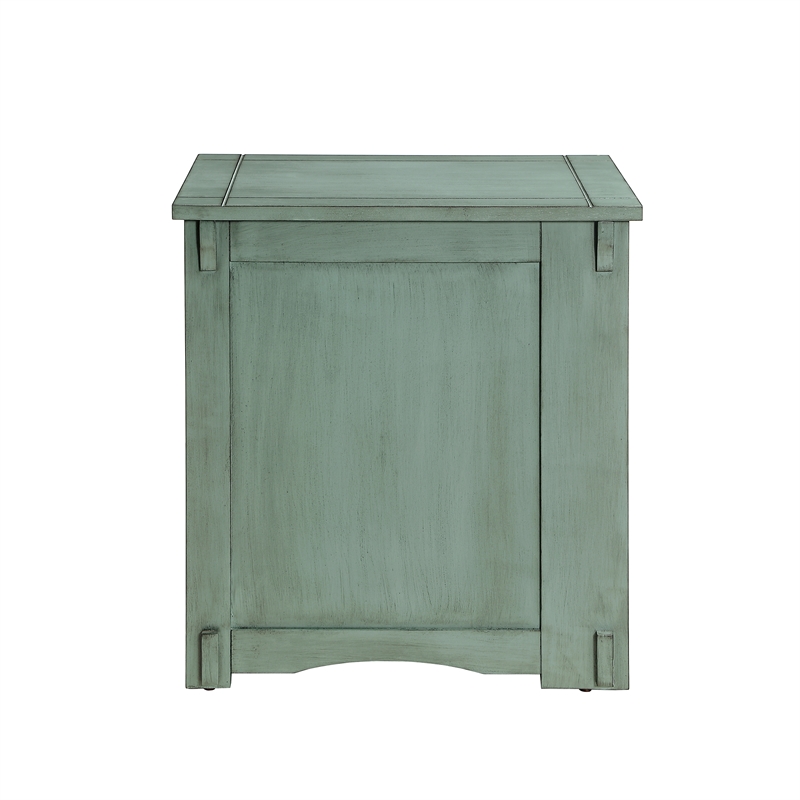 Linon Parnell Storage Side Table/Cabinet with Pull Out Shelf in Teal Wood