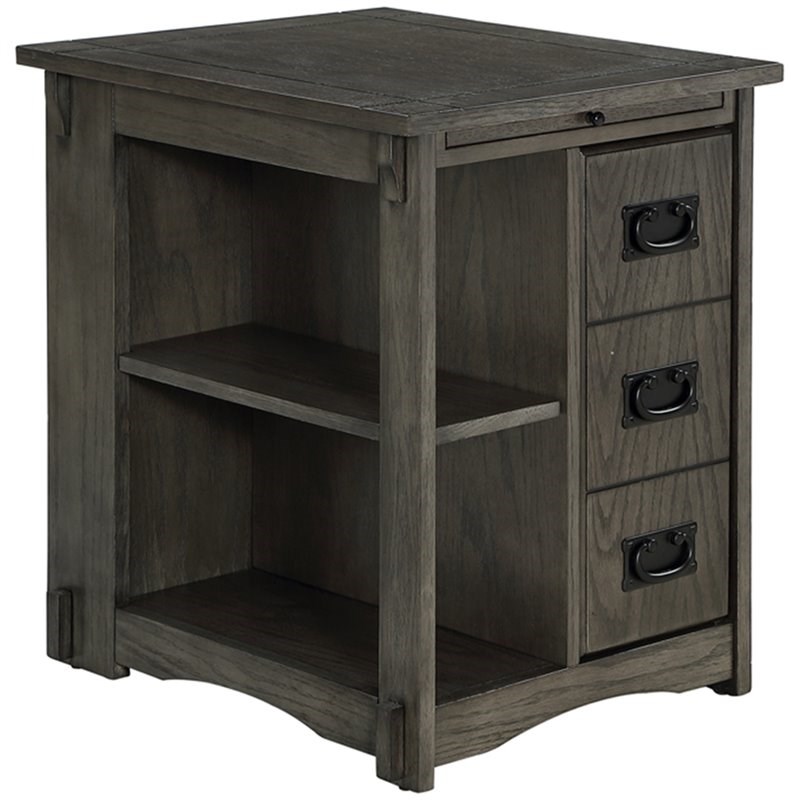 Linon Parnell Storage Side Table/Cabinet with Pull Out Shelf in Gray Wood