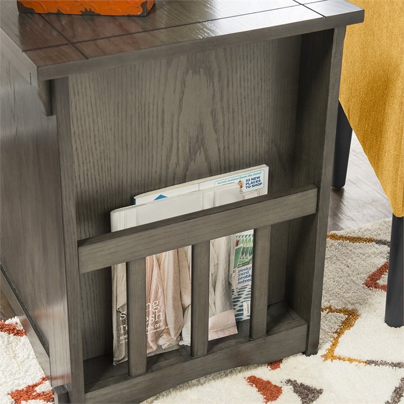 Linon Parnell Storage Side Table/Cabinet with Pull Out Shelf in Gray Wood