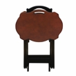 Linon Serpentine Five Piece Scalloped Edge Tray Table Set in Hazelnut/Black Wood