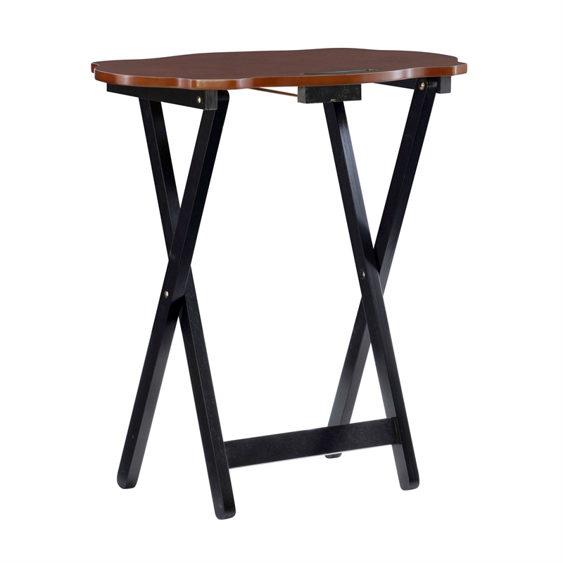 Linon Serpentine Five Piece Scalloped Edge Tray Table Set in Hazelnut/Black Wood