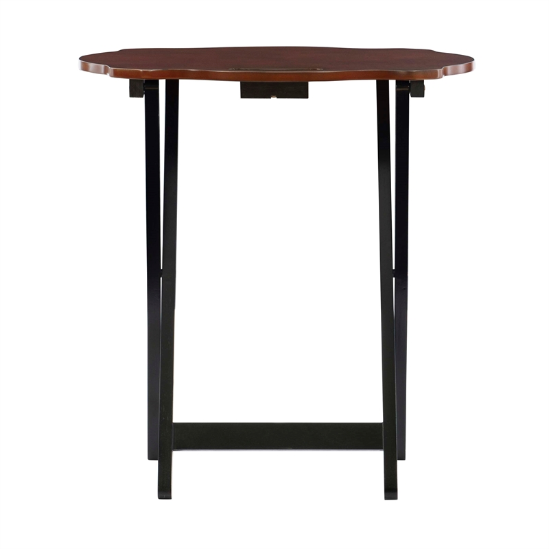 Linon Serpentine Five Piece Scalloped Edge Tray Table Set in Hazelnut/Black Wood