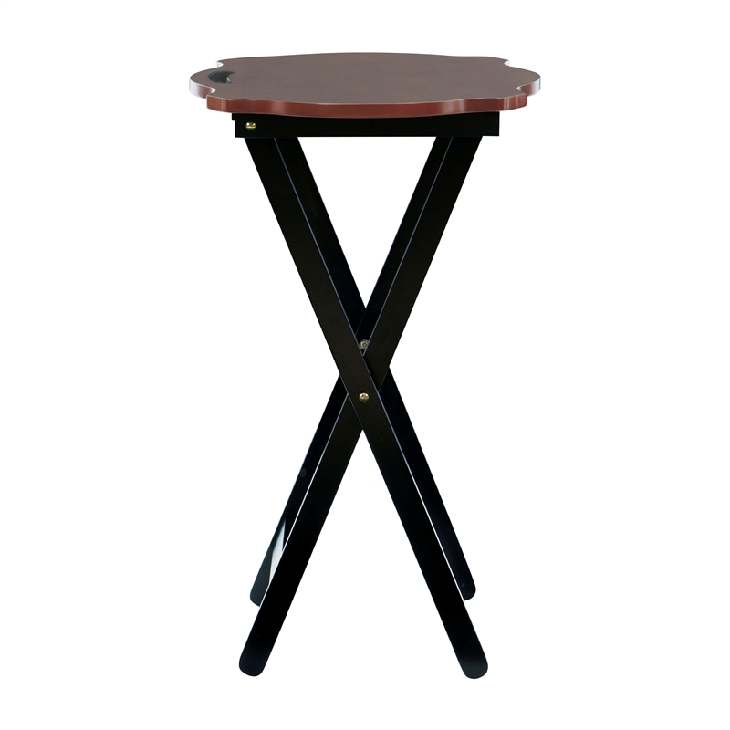 Linon Serpentine Five Piece Scalloped Edge Tray Table Set in Hazelnut/Black Wood
