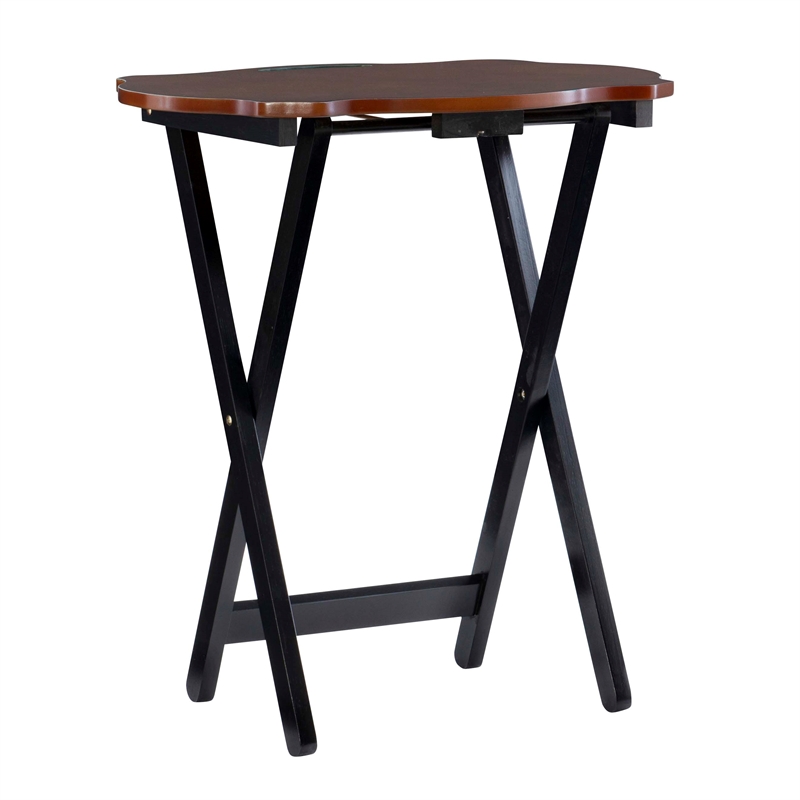 Linon Serpentine Five Piece Scalloped Edge Tray Table Set in Hazelnut/Black Wood