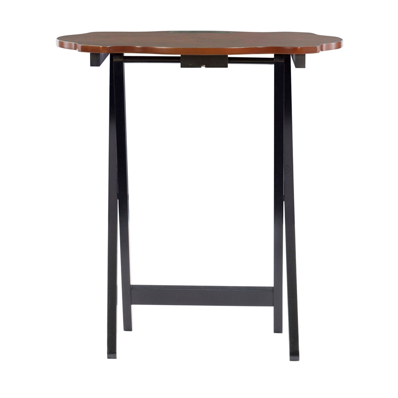 Linon Serpentine Five Piece Scalloped Edge Tray Table Set in Hazelnut/Black Wood