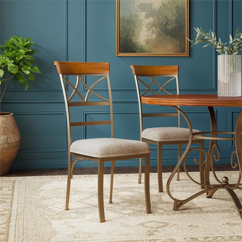Linon Hamilton Set of 2 Padded Dining Side Chairs Wood Trim in Bronze Metal