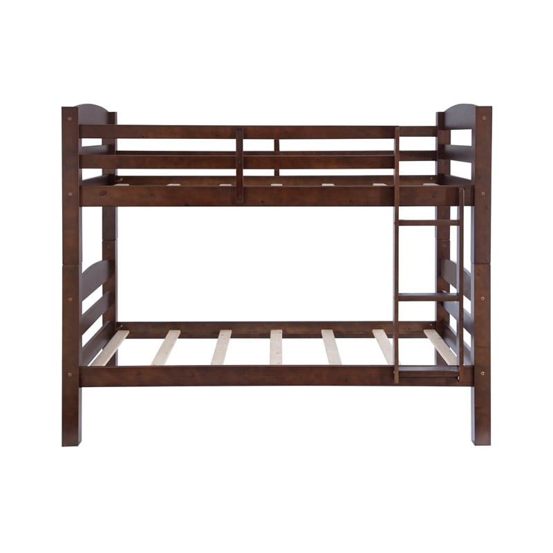 Linon Levi Twin over Twin Bunk Bed with Attached Ladder in Espresso Pine Wood