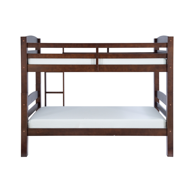 Linon Levi Twin over Twin Bunk Bed with Attached Ladder in Espresso Pine Wood