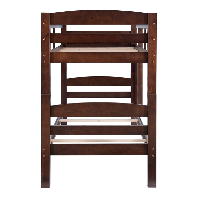 Linon Levi Twin over Twin Bunk Bed with Attached Ladder in Espresso Pine Wood