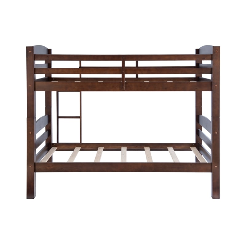 Linon Levi Twin over Twin Bunk Bed with Attached Ladder in Espresso Pine Wood