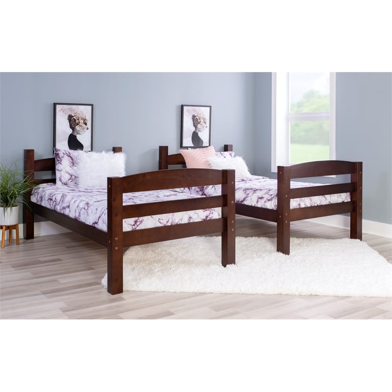 Linon Levi Twin over Twin Bunk Bed with Attached Ladder in Espresso Pine Wood