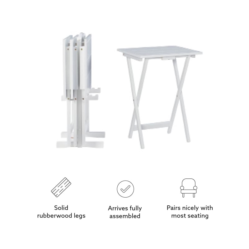 Linon Lisbon Five Piece Farmhouse Plank-Style Top Tray Table Set in White Wood