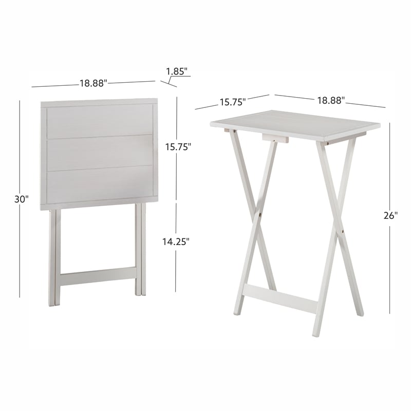 Linon Lisbon Five Piece Farmhouse Plank-Style Top Tray Table Set in White Wood