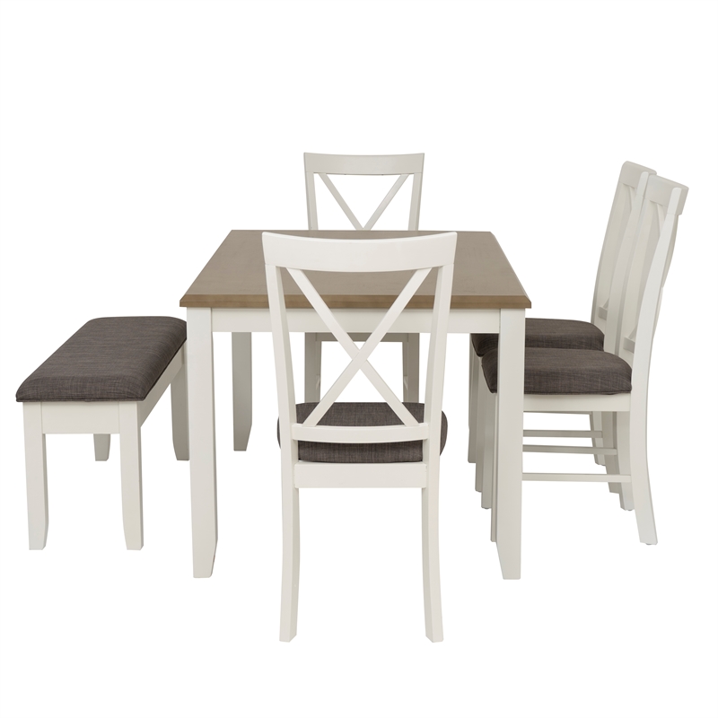 Linon Jane 2 Tone Six Piece Dining Set in Rustic Taupe and Vanilla White Wood