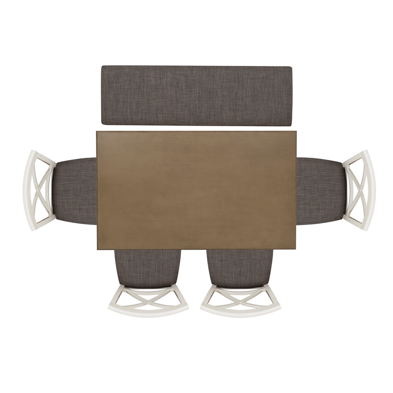 Linon Jane 2 Tone Six Piece Dining Set in Rustic Taupe and Vanilla White Wood