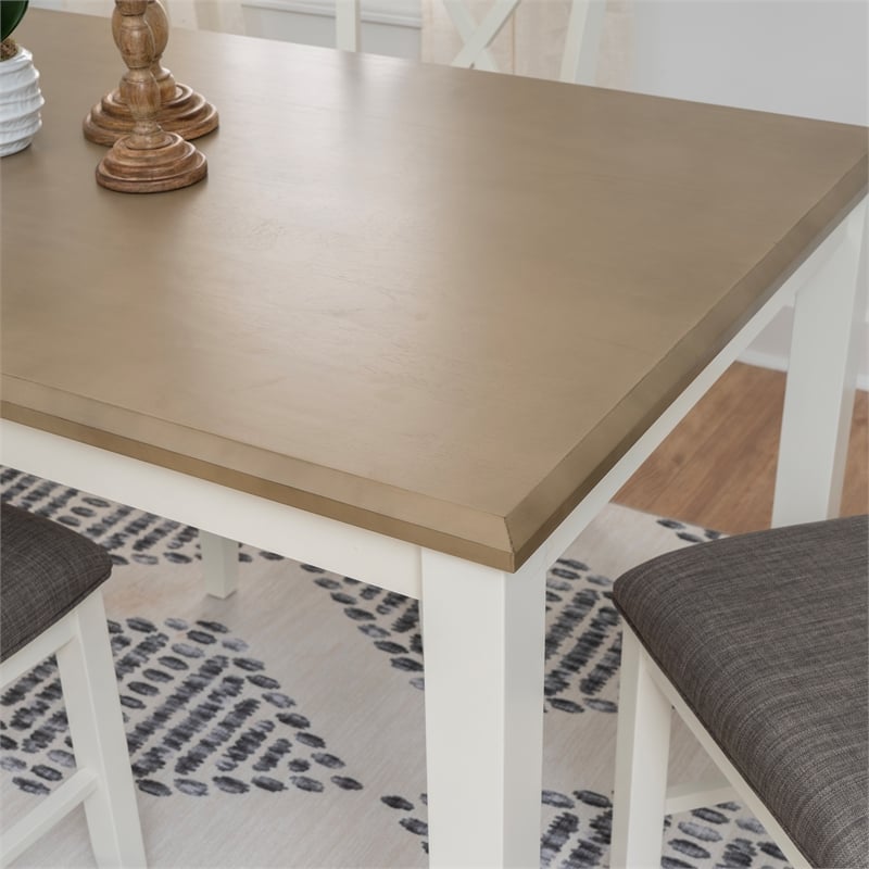 Linon Jane 2 Tone Six Piece Dining Set in Rustic Taupe and Vanilla White Wood