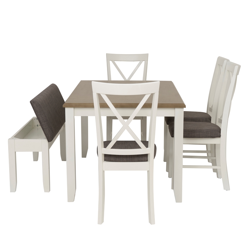 Linon Jane 2 Tone Six Piece Dining Set in Rustic Taupe and Vanilla White Wood