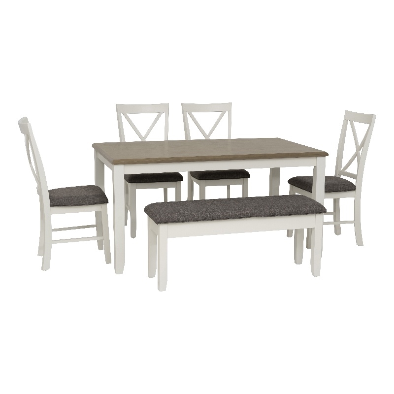 Linon Jane 2 Tone Six Piece Dining Set in Rustic Taupe and Vanilla White Wood