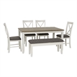 Linon Jane 2 Tone Six Piece Dining Set in Rustic Taupe and Vanilla White Wood