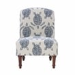 Linon Hawksbill Upholstered Turtle Print Armless Accent Chair in Blue & Cream