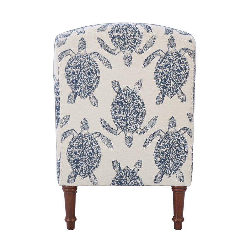 Linon Hawksbill Upholstered Turtle Print Armless Accent Chair in Blue & Cream