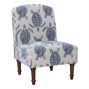 linon hawksbill wood upholstered accent chair in blue