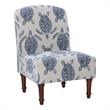 Linon Hawksbill Upholstered Turtle Print Armless Accent Chair in Blue & Cream