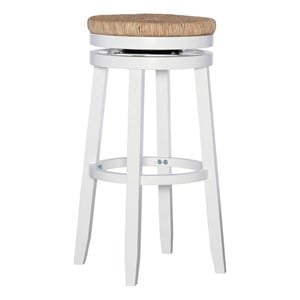 Linon Morgan 31.5&quot Seagrass Swivel Seat Bar Stool in White Painted Wood