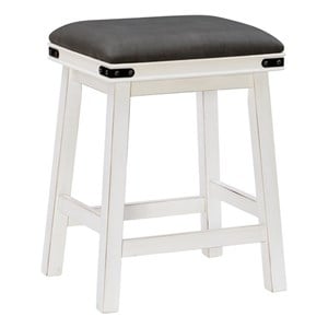 Linon Serrano 24&quot Wood Backless Gray Faux Leather Counter Stool in Off White