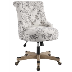 Linon Sinclair Wood Base Adjustable Swivel Rolling Office Chair in Floral Gray
