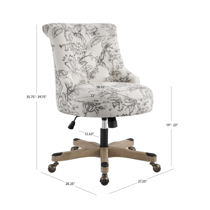 Linon Sinclair Wood Base Adjustable Rolling Office Chair in