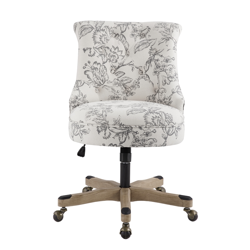 Linon Sinclair Wood Base Adjustable Rolling Office Chair in Floral Gray Fabric