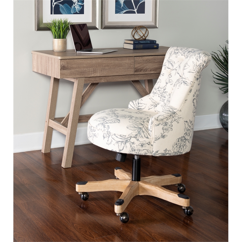 Linon Sinclair Wood Upholstered Office Chair In Floral Gray Cymx1754