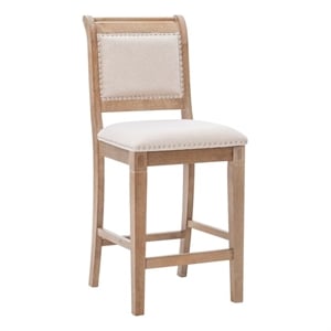 Linon Ira 26&quot  Counter Stool Upholstered Back & Seat in Greywash Finished Wood