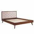 Linon Moore Mid Century Upholstered Platform Queen Bed Frame in Brown Wood