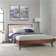 Linon Moore Mid Century Upholstered Platform Queen Bed Frame in Brown Wood