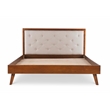Linon Moore Mid Century Upholstered Platform Queen Bed Frame in Brown Wood