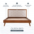 Linon Moore Mid Century Upholstered Platform Queen Bed Frame in Brown Wood