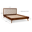 Linon Moore Mid Century Upholstered Platform Queen Bed Frame in Brown Wood